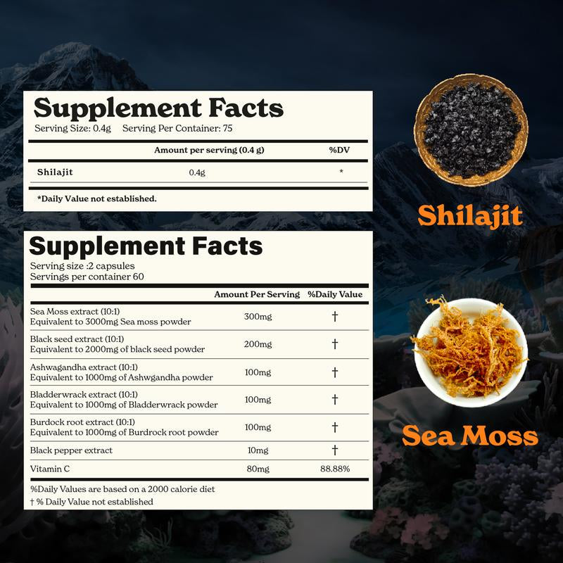 Himalayan Shilajit Sea Moss, Ashwagandha, Black Pepper